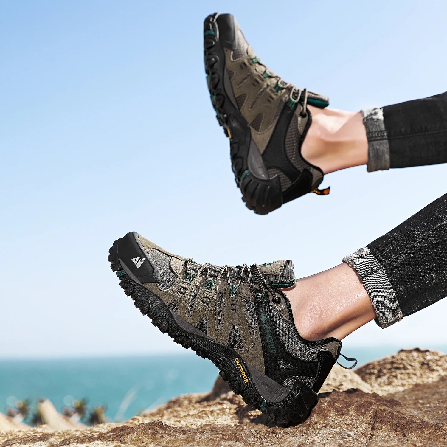 HIKEUP Men's Suede Leather Hiking Shoes – Outdoor Trekking